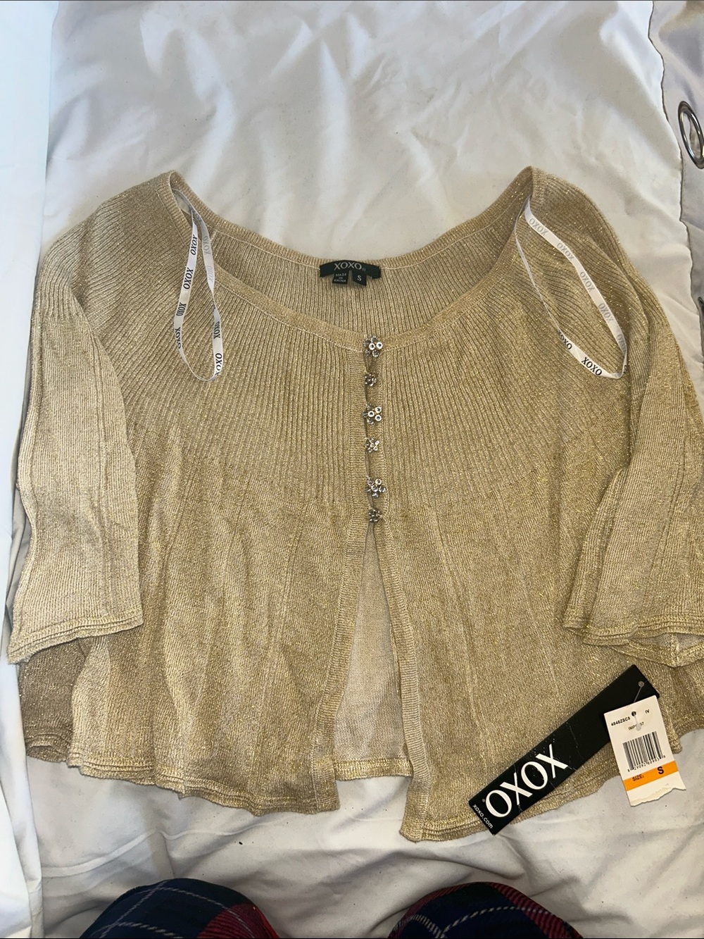 Xoxo Metallic Gold Knit Cardigan